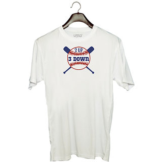                       UDNAG Unisex Round Neck Graphic 'Baseball | 3up 3down' Polyester T-Shirt White                                              