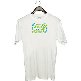                       UDNAG Unisex Round Neck Graphic 'Teacher Student | pre school rockstarr' Polyester T-Shirt White                                              