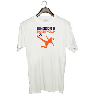                       UDNAG Unisex Round Neck Graphic 'Football | Indoor' Polyester T-Shirt White                                              