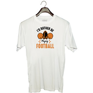                       UDNAG Unisex Round Neck Graphic 'Football | I'd rather copy' Polyester T-Shirt White                                              