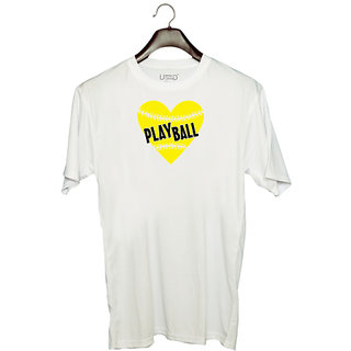                       UDNAG Unisex Round Neck Graphic 'Ball | play ball' Polyester T-Shirt White                                              