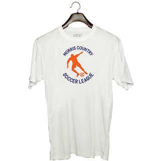                       UDNAG Unisex Round Neck Graphic 'Football | Morris' Polyester T-Shirt White                                              