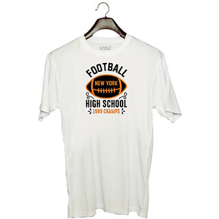                       UDNAG Unisex Round Neck Graphic 'Football | Football high' Polyester T-Shirt White                                              