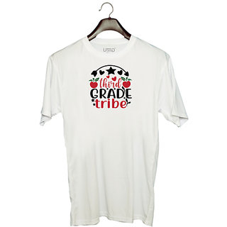                       UDNAG Unisex Round Neck Graphic 'Teacher Student | Third grade tribe' Polyester T-Shirt White                                              