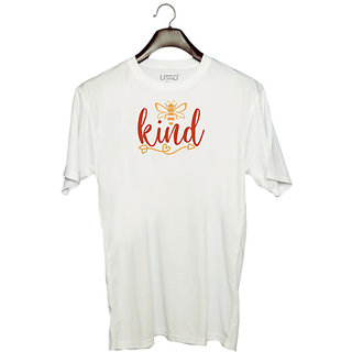                       UDNAG Unisex Round Neck Graphic 'Honeybee | kind' Polyester T-Shirt White                                              