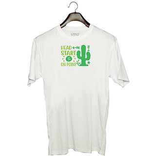                       UDNAG Unisex Round Neck Graphic 'Teacher Student | Head start is on point' Polyester T-Shirt White                                              