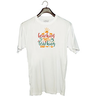                       UDNAG Unisex Round Neck Graphic 'Teacher Student | beaching not teaching' Polyester T-Shirt White                                              