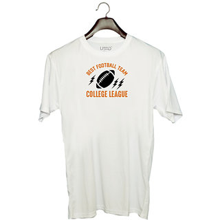                       UDNAG Unisex Round Neck Graphic 'Football | Best copy 2' Polyester T-Shirt White                                              