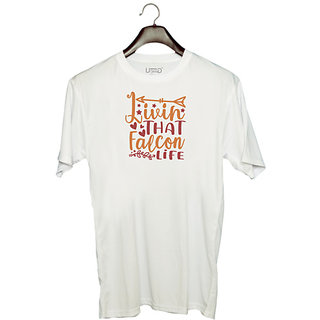                       UDNAG Unisex Round Neck Graphic 'Falcon | linin that falcon life' Polyester T-Shirt White                                              