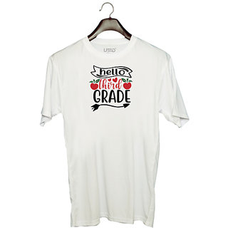                       UDNAG Unisex Round Neck Graphic 'Teacher Student | hello third grade,' Polyester T-Shirt White                                              