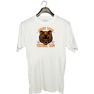                       UDNAG Unisex Round Neck Graphic 'Football | Angry tiger' Polyester T-Shirt White                                              