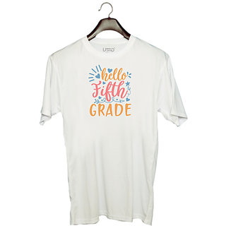                       UDNAG Unisex Round Neck Graphic 'Teacher Student | hello fifth gradee' Polyester T-Shirt White                                              