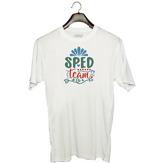                       UDNAG Unisex Round Neck Graphic 'Teacher Student | sped team' Polyester T-Shirt White                                              