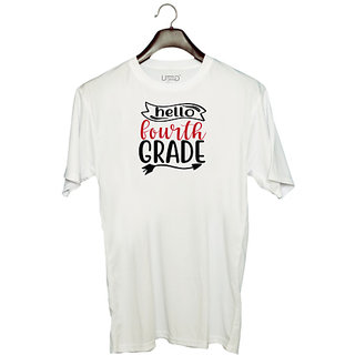                       UDNAG Unisex Round Neck Graphic 'Teacher Student | hello fourth grade,' Polyester T-Shirt White                                              