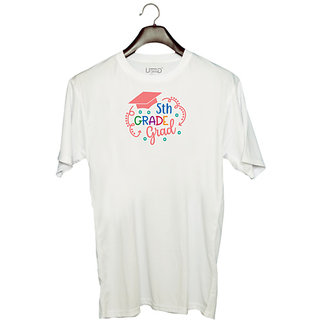                       UDNAG Unisex Round Neck Graphic 'Teacher Student | 5th grade grad' Polyester T-Shirt White                                              