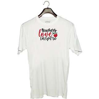                       UDNAG Unisex Round Neck Graphic 'Teacher Student | teachers love inspire' Polyester T-Shirt White                                              