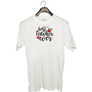                       UDNAG Unisex Round Neck Graphic 'Teacher Student | best teaches ever' Polyester T-Shirt White                                              