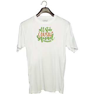                       UDNAG Unisex Round Neck Graphic 'Cousin | all star cousin squad' Polyester T-Shirt White                                              