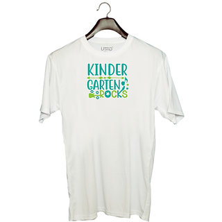                       UDNAG Unisex Round Neck Graphic 'Teacher Student | Kinder garten rocks' Polyester T-Shirt White                                              