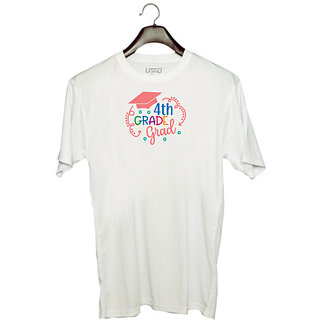                       UDNAG Unisex Round Neck Graphic 'Teacher Student | 4th grade grad' Polyester T-Shirt White                                              