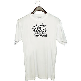                       UDNAG Unisex Round Neck Graphic 'Teacher Student | it takes a big to help shape little minds' Polyester T-Shirt White                                              