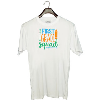                       UDNAG Unisex Round Neck Graphic 'Teacher Student | first grade squad' Polyester T-Shirt White                                              