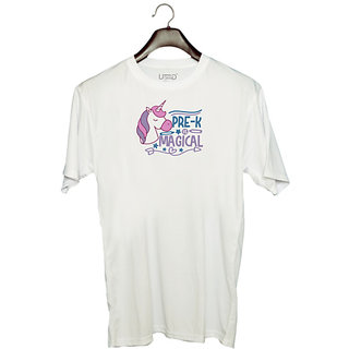                       UDNAG Unisex Round Neck Graphic 'Teacher Student | pre -k is magical' Polyester T-Shirt White                                              
