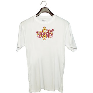                       UDNAG Unisex Round Neck Graphic 'Saints | saints' Polyester T-Shirt White                                              