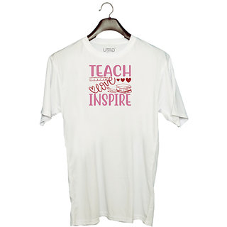                       UDNAG Unisex Round Neck Graphic 'Teacher Student | Teach love inspiree' Polyester T-Shirt White                                              