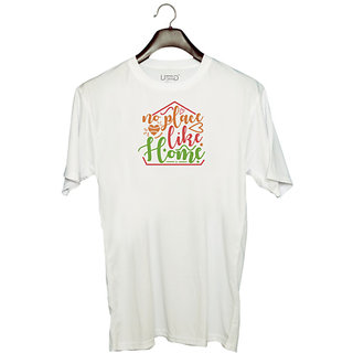                       UDNAG Unisex Round Neck Graphic 'Home | no place like home' Polyester T-Shirt White                                              