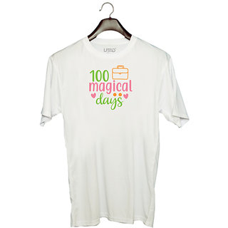                       UDNAG Unisex Round Neck Graphic 'Teacher Student | 100 magical days copy' Polyester T-Shirt White                                              