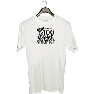                       UDNAG Unisex Round Neck Graphic 'Teacher Student | 100 days smarter' Polyester T-Shirt White                                              