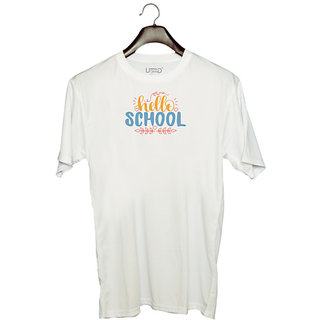                       UDNAG Unisex Round Neck Graphic 'Teacher Student | hello school' Polyester T-Shirt White                                              