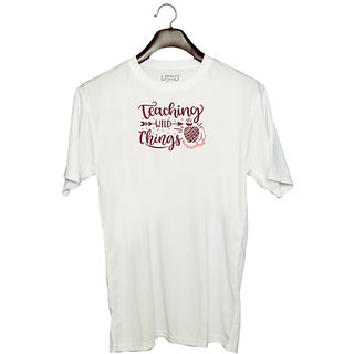                       UDNAG Unisex Round Neck Graphic 'Teacher Student | Teaching wild things' Polyester T-Shirt White                                              