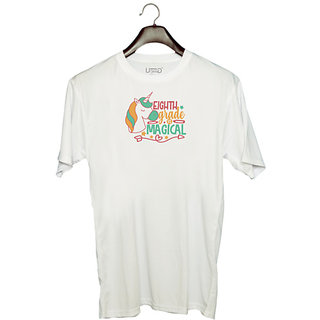                       UDNAG Unisex Round Neck Graphic 'Teacher Student | 8th grade is magical' Polyester T-Shirt White                                              