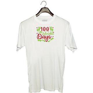                      UDNAG Unisex Round Neck Graphic 'Teacher Student | 100 adorable days-' Polyester T-Shirt White                                              