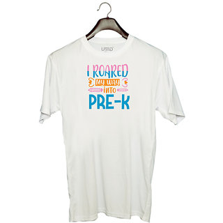                       UDNAG Unisex Round Neck Graphic 'Teacher Student | I roared my way into pre-k' Polyester T-Shirt White                                              