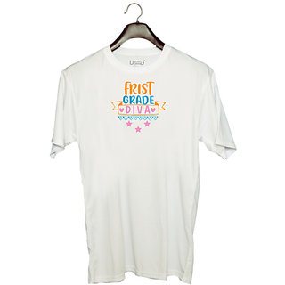                       UDNAG Unisex Round Neck Graphic 'Teacher Student | first grade diva' Polyester T-Shirt White                                              