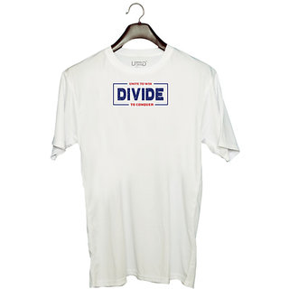                       UDNAG Unisex Round Neck Graphic 'Divide | Donalt Trump' Polyester T-Shirt White                                              