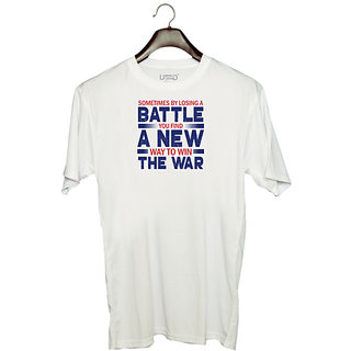                       UDNAG Unisex Round Neck Graphic 'Battle war | Donalt Trump' Polyester T-Shirt White                                              