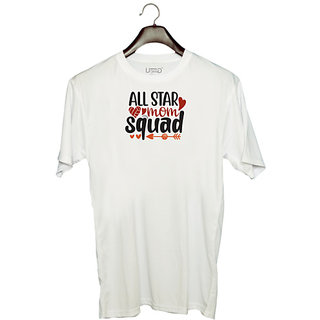                       UDNAG Unisex Round Neck Graphic 'Mother | all star mom squad' Polyester T-Shirt White                                              