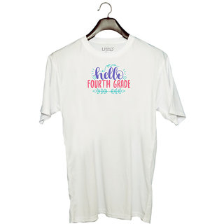                       UDNAG Unisex Round Neck Graphic 'Teacher Student | hello fourth grade' Polyester T-Shirt White                                              