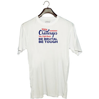                       UDNAG Unisex Round Neck Graphic 'Challenges be brutal be tough | Donalt Trump' Polyester T-Shirt White                                              
