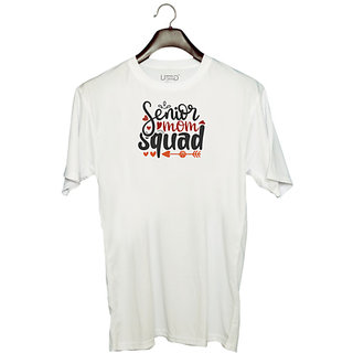                       UDNAG Unisex Round Neck Graphic 'Mother | seniors mom squad' Polyester T-Shirt White                                              