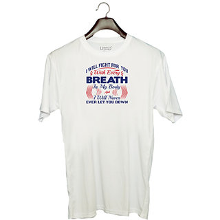                       UDNAG Unisex Round Neck Graphic 'Breath | Donalt Trump' Polyester T-Shirt White                                              