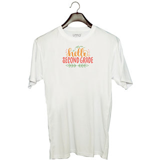                      UDNAG Unisex Round Neck Graphic 'Teacher Student | hello second grade copy' Polyester T-Shirt White                                              