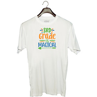                       UDNAG Unisex Round Neck Graphic 'Teacher Student | 3rd grade is' Polyester T-Shirt White                                              