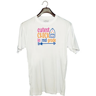                       UDNAG Unisex Round Neck Graphic 'Teacher Student | cutest chick in 2ndd grade' Polyester T-Shirt White                                              