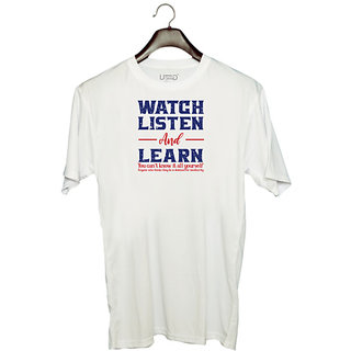                       UDNAG Unisex Round Neck Graphic 'Watch listen and learn | Donalt Trump' Polyester T-Shirt White                                              