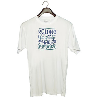                       UDNAG Unisex Round Neck Graphic 'Teacher Student | Solong 1st grade hello summer' Polyester T-Shirt White                                              